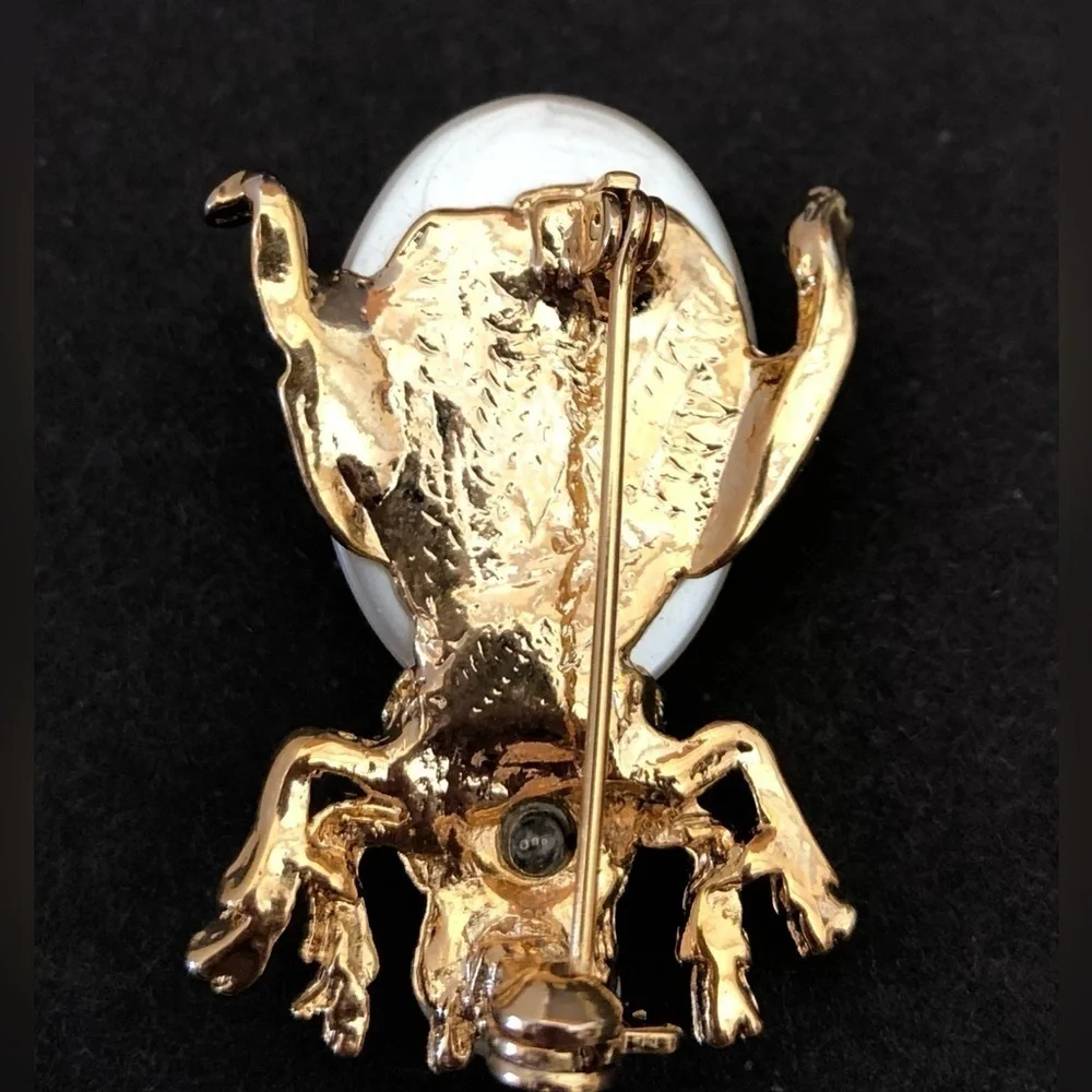 Vintage Bug Beetle Insect Faux Pearl Goldtone Brooch PIN 1 1/2